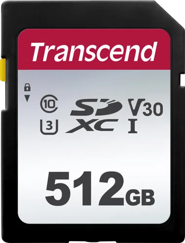 Transcend TS512GSDC300S - 512GB SDXC-Speicherkarte, Class 10 UHS-I U3, V30, ideal für 4K-Videoaufnahmen und DSLR-Kameras