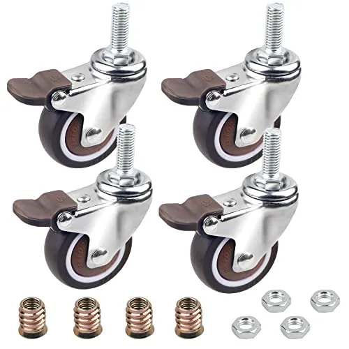DBREAKS 4 Pcs Transportrollen 50MM, Schwenkrolle mit Bremse aus TPE, M10x25mm mit Gewinde, Lenkrolle mit Gewindezapfen, Möbelrolle, Bremsrolle, Kapazität 108KG insgesamt, Gummirolle für kleine Gerät