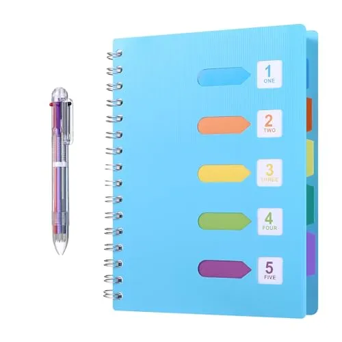 Kesote Notizbuch Register A5 Ringbuch Liniert Tagebuch Notizblock Spiralblock mit Stift in 6 Farbe (240 Seiten, Blau)