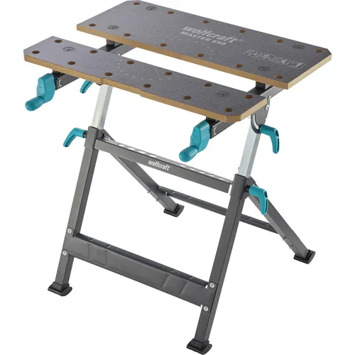 Wolfcraft Werkbank Master 650 ERGO, klappbar - Tischkreissägen mit stufenloser Höhenverstellung und Schnellklappfunktion für platzsparende Lagerung. Ideal für flexible Einsatzmöglichkeiten und hohe Traglast von 120 kg.