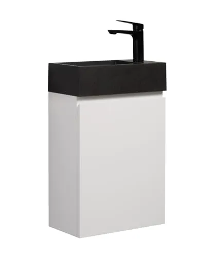 Badplaats B.V. WC Badmöbel Angela 40x22 cm Matt Weiß - Unterschrank fürs Bad mit Soft-Close-Tür und Kunstmarmor-Waschbecken, ideal für platzsparende Badezimmerlösungen.