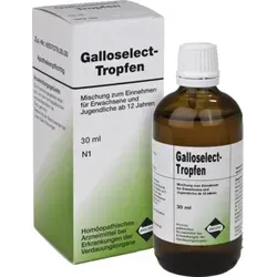 Galloselect-Tropfen 30 ML - Mischung zum Einnehmen mit geprüfter Qualität. Ideal zur Unterstützung der Verdauung, enthält 56 Vol.-% Alkohol. Für Erwachsene und Jugendliche ab 12 Jahren geeignet.