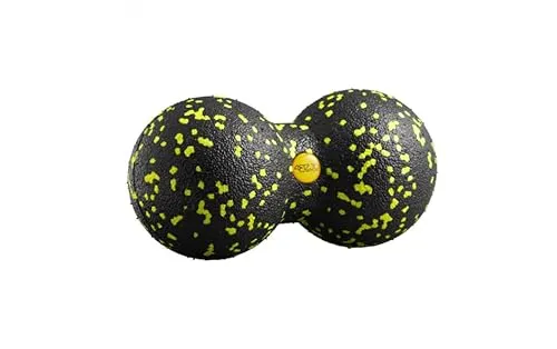 4FIZJO Doppelter Massageball 8cm, Duoball, Faszienball für Selbstmassage, Massage für Rücken, Nacken, Schulter, Wirbelsäule & Beine, Triggerpunkttherapie, Schwarz-Gelb