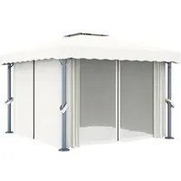 vidaXL Pavillon mit Vorhang 3x3 m Cremeweiß - Eleganter Pavillon für Gartenfeiern, mit doppeltem Dachdesign für optimale Luftzirkulation und schützenden Vorhängen sowie Mückennetzen für zusätzlichen Komfort.