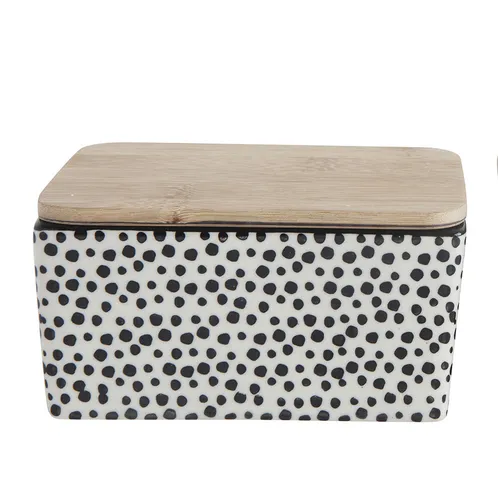 Bloomingville Poppy Butterdosen 2er Set mit Bambus-Deckel - Praktisches 2er Set Butterdosen aus Keramik, ofen- und spülmaschinenfest, mit stilvollem Bambus-Deckel für frische Butter und ansprechende Aufbewahrung.