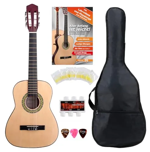 Classic Cantabile AS-851-L 1/2 Linkshänder Klassikgitarre Starterset - Gitarren für Einsteiger, 1/2 Größe ideal für Kinder 5-9 Jahre, inkl. Tasche, Saiten, Schule und Plektren – der perfekte Start für junge Musiker!