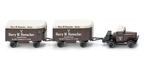 Wiking H0 Nr. 085101 - Hanomag ST 100 mit zwei Möbelanhängern 