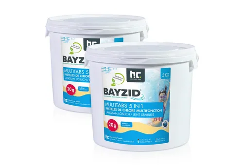 BAYZID 2x 5 kg Multitabs 20g 5in1 für Pools - Poolzubehör: Effektive 5-Phasen-Pflege mit 90% Chlor für optimale Wasserwerte und Algenvorbeugung. Ideal für langfristige Poolpflege!