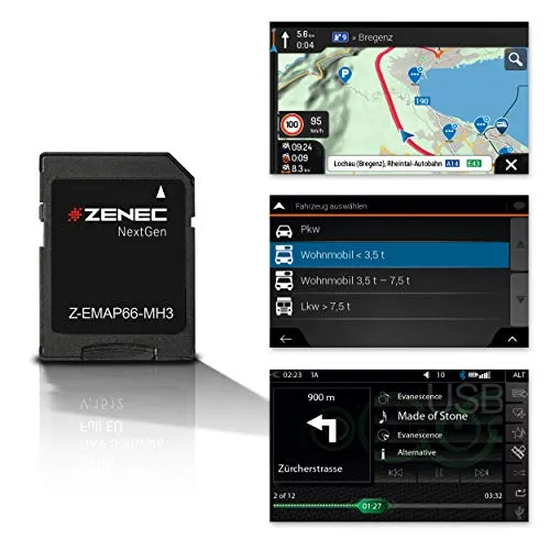 ZENEC Z-EMAP66-MH3: Micro SD-Karte mit Reisemobil Navigation für ZENEC Autoradios/Multimediasysteme Z-E3766, Z-N965, Z-N966, 3-D Karten für Europa, Camping P.O.I. für Wohnmobile, TMC