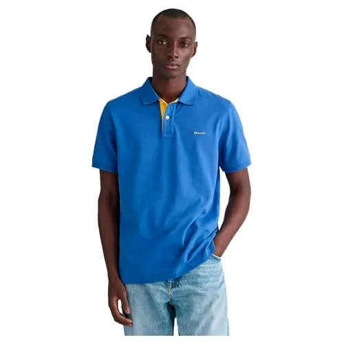 Gant Herren REG Contrast Pique SS Rugger, Rich Blue, M - Poloshirt für Herren mit Kurzarm und Rippbündchen für optimalen Sitz, Slim Fit Passform betont die Figur und sorgt für höchsten Tragekomfort.