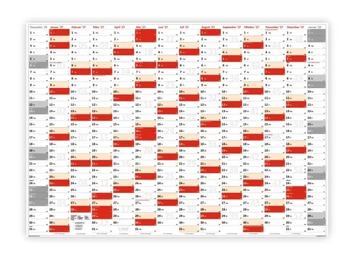 XXL Wandkalender gerollt Wandplaner DIN A0 2027 (rot2) große Tageskästchen
