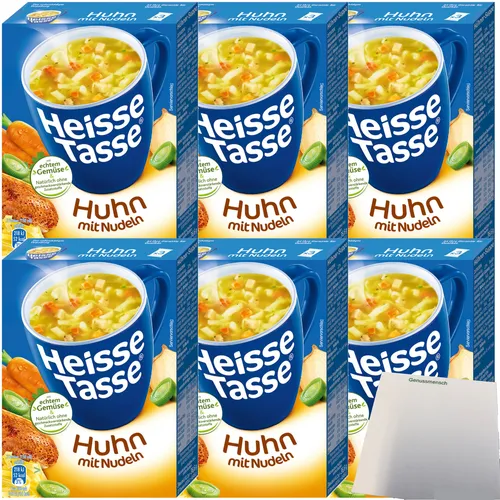 Erasco Heisse Tasse Huhn mit Nudeln 6er Pack 18 Beutel a 12,2g + usy Block