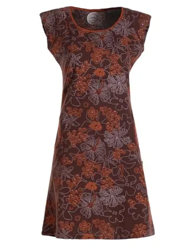 Vishes - Kurzarm Damen Sommer Longshirt Tunika Mini-Kleid braun 50