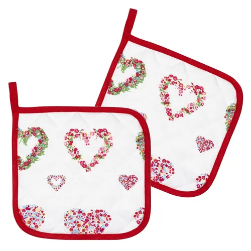 KRACHT 2er Set Topflappen wattiert Serie Blumenherzen Baumwolle ca.22x22 cm NEU