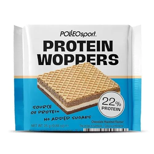 Polleo Woppers, knusprige Waffeln, Milch-Schoko-Haselnuss-Creme, geröstete Haselnüsse, zuckerfrei, 21% Protein pro Portion (25 g, Chocolate Hazelnut)