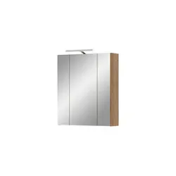 xonox.home Spiegelschrank Ice 60x70x18 cm - Stylischer Spiegelschrank für das Bad mit integrierter Beleuchtung in Artisan Oak Nachbildung. Bietet viel Stauraum und vereinfacht die Organisation dank 3 Spiegeltüren und 6 Einlegeböden.