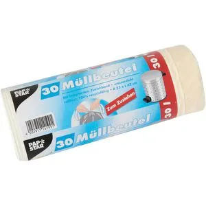 Papstar Müllbeutel 30 Liter, mit Zugband, weiß, 30 Stück