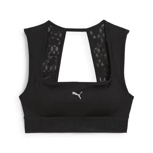 PUMA Damen Move Lace Bra Sport-BHS, Puma Schwarz, L EU - Funktionsunterwäsche mit Spitzen-Design für optimalen Halt und Style beim Sport.