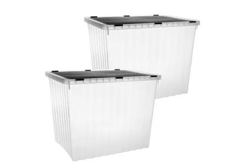 Centi Aufbewahrungsbox Stapelbox groß (2er-Set) - Praktische Aufbewahrungsboxen mit Clipverschluss für Ordnung im Haushalt oder Büro. Transparente Gestaltung und feuchtigkeitsbeständige Oberfläche schützen den Inhalt und ermöglichen schnellen Überblick.