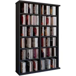 VCM CD-Regal Ronul, 50441 - Schwarz - CD- & DVD-Ständer mit 12 Fächern, Platz für ca. 300 CDs oder 130 DVDs. 10 höhenverstellbare Fachböden für flexible Nutzung, modernes Design aus MDF-Holzstruktur.