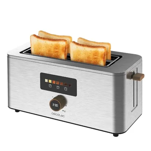 Cecotec Vertikaler Toaster Touch&Toast Extra Double - Toaster mit 2 Langschlitzen, 1500 W Leistung und Touchscreen-Bedienung für präzise Röstung. Ideal für dicke Brote bis 3,5 cm, elegantes Edelstahl-Finish.