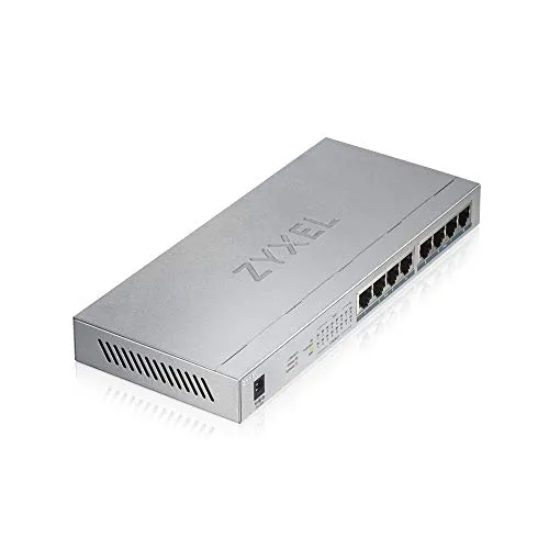 Zyxel Gigabit PoE+ Switch GS1008HP - 8-Port Unmanaged Switch mit 60W PoE-Budget, energiesparend und lautlos für optimale Netzwerk-Performance