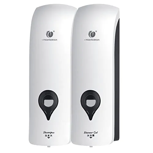 REAQUE Seifenspender Wandbefestigung Ohne Bohren, 300ml Seifenspender Manueller Spender für Duschgel/Shampoo/Desinfektionsmittel, Spülmittelspender für Dusch (Weiß), 23 x 14.5 x 8.5cm