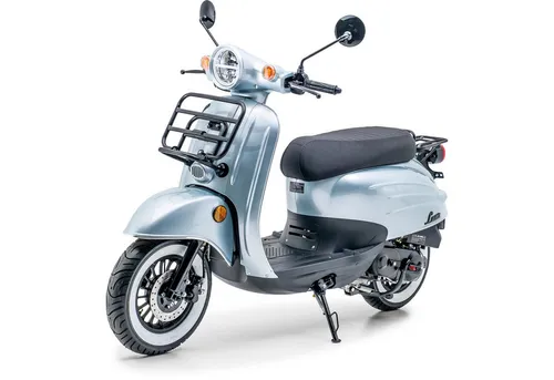 Burnout Motorroller Luna in Grau, Silber, Blau oder Rot, 50 ccm, 45 km/h, Euro 5, Unverwechselbares Retro Design, Mofa