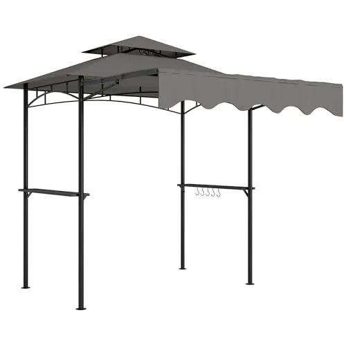 Outsunny Grillpavillon 242x232x248 cm – Wasserabweisend & Flammhemmend - Höhenverstellbares Vordach für besten Schutz vor UV-Strahlung und wechselhaftem Wetter. Mit zwei Seitenregalen und praktischem Design für ein optimales Grillvergnügen im Freien.
