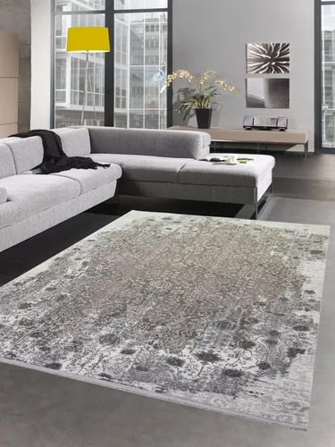 Carpetia Teppich Teppich modern Wohnzimmerteppich Vintage Teppich mit Fransen grau, rechteckig, Höhe: 13 mm