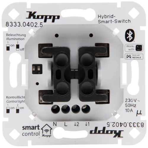 Kopp Smart-control Hybrid-Smart-Switch: Serienschalter 2-Kanal, 4-Draht, Weiß
