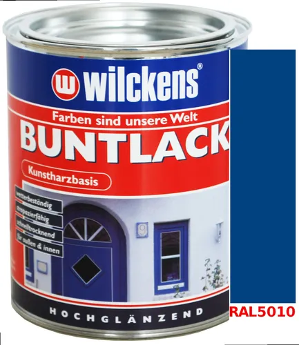 Kunstharzbasis Lack Buntlack Kunstharzfarbe 375ml Hochglanz Enzianblau RAL5010