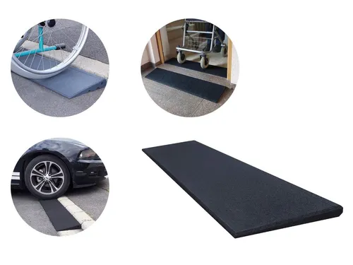 Bordsteinrampe Pro 25 mm - Hochverdichtete Gummirampe für Barrierefreiheit - Die Bordsteinrampe Pro aus robustem Gummigranulat ermöglicht einen einfachen Zugang für Fahrzeuge wie Rollstühle und Kinderwagen. Mit kompakten Maßen von 1000x250x25 mm ist sie mobil einsetzbar und schnell anlegbar.
