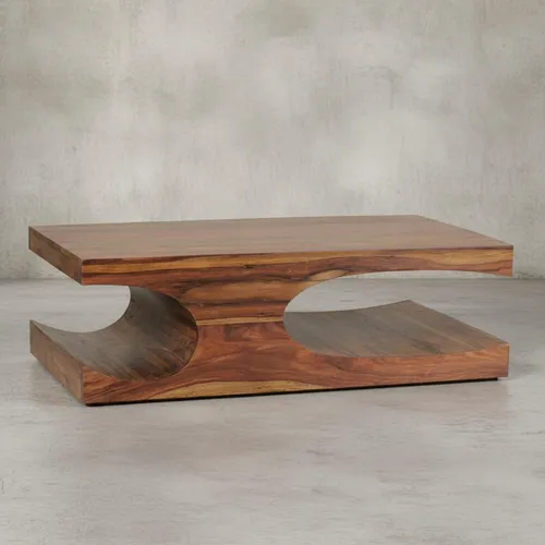 Couchtisch BOHA aus Massiv-Holz Sheesham, 118 cm - Eleganter Couchtisch im Landhaus-Stil mit einzigartiger Maserung und zwei praktischen Ablagefächern – ideal für Ihr Wohnzimmer.