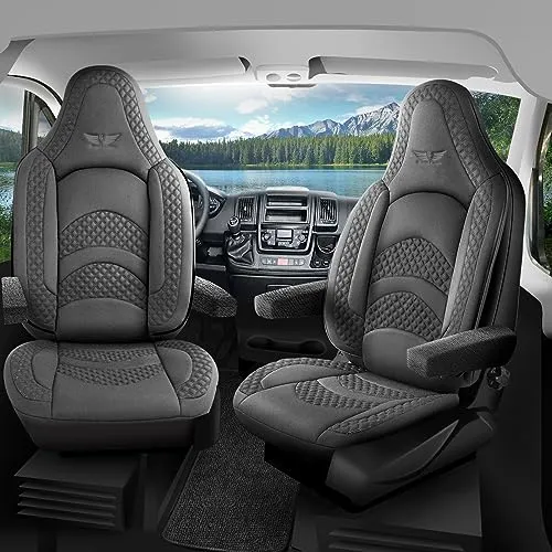 RC Royal Class Auto Sitzbezüge für Pilot Vordersitze Fahrer und Beifahrer kompatibel für Carado Wohnmobil Caravan in Grau Pilot 3.4 das Sitzbezugsset Auto Zubehör Innenraum
