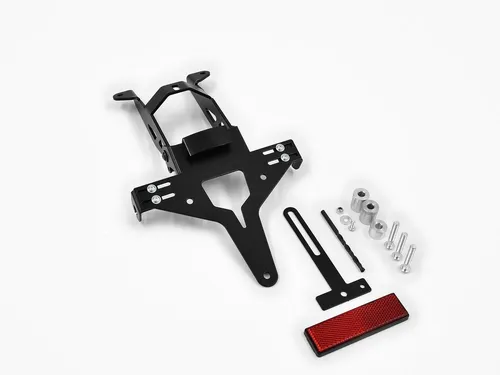 ZIEGER Kennzeichenhalter für KTM 690 Duke, R, Supermoto, SMR - Schwarz - Motorradzubehör mit modellspezifischer Adapterplatte und E-Prüfung, ideal für eine sichere und stilvolle Kennzeichenmontage.