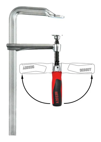 BESSEY Ganzstahl-Schraubzwinge GZ25KG - Spannweite 250 mm, 5.000 N Spannkraft und drehbarer Klappgriff für komfortables Arbeiten