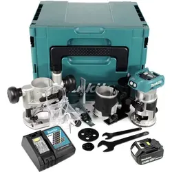 Makita DRT50 RT1J X2 18V Akku Multifunktionsfräse - Fräsmaschinen & Abrichthobel mit 18V Akku für kabellosen Einsatz, inklusive 5,0 Ah Akku und Lader – ideal für präzise Holzarbeiten.