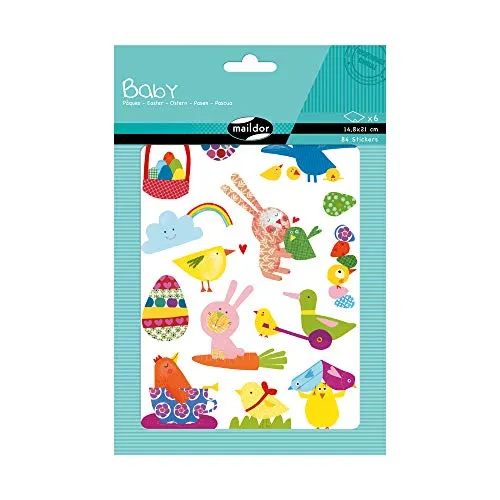 MY MANDARINE AE033O - Packung Baby, 6 Stickerbogen 14,8x21cm (84 Stickers), Ostern, 1 Pack