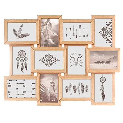 Fotocollage Holz - 12 Fotos - Beige von Atmosphera - Wand- & Tischbilderrahmen aus MDF mit Platz für 12 Fotos (10x15 cm) - ideal zum kreativen Gestalten und Dekorieren Ihrer Wände.