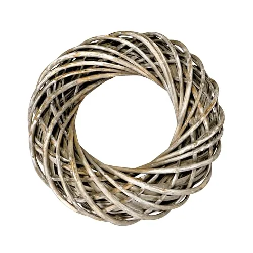 Deko Rattankranz Shabby weiß - 38 cm - Weidenkranz zum Dekorieren - Rattan Türkranz Tischkranz Adventskranz Dekokranz Holzkranz Kranz aus Holz geflochten zum Dekorieren