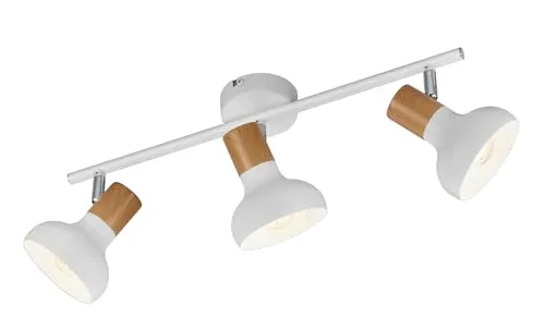 Reality Leuchten Spotbalken Latika R81523031 - 3-flammiger Spotbalken in Weiß matt mit Holz-Optik, dreh- und schwenkbare Spots für flexibles Lichtdesign, ideal für jeden Raum