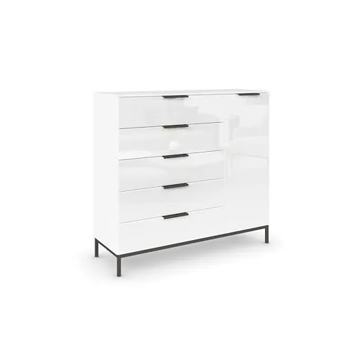 Rauch Möbel Flipp Nachttisch – Eleganter 1-türiger Nachttisch mit 5 Schubladen und Softclose-Funktion