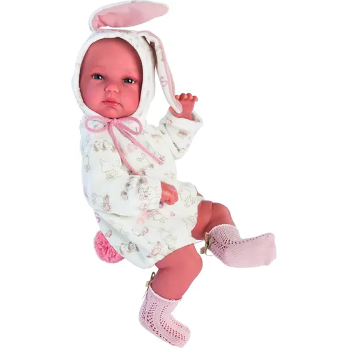 Llorens Hase Puppe 35cm mit Tragetasche - Babypuppe mit süßem Hasen-Schlafanzug, blauen Augen und weichem Vinylkörper – perfekt für kleine Mädchen und ihre Abenteuer.