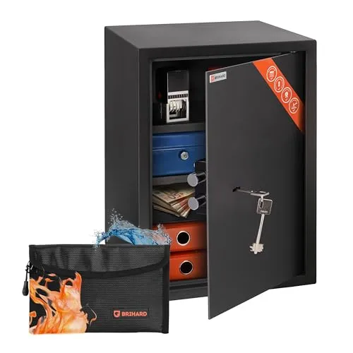 Brihard Business XL Tresor Safe mit Schlüssel-Schloss, 50x35x36cm (HxWxD), Titan Grau