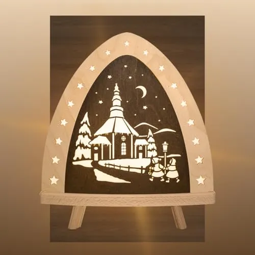 Standleuchte Seiffen – Motivleuchte aus dem Erzgebirge - Weihnachtsbeleuchtung mit handgefertigten Holzdetails, Höhe ca. 32 cm, ideal für festliche Stimmung in Ihrem Zuhause.