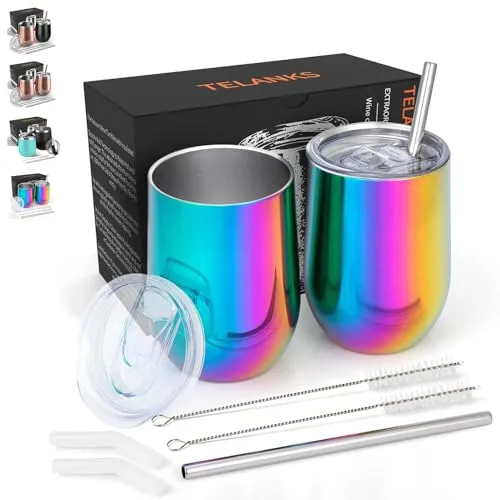 TELANKS 2 Stück Weinbecher to go 350 ml, BPA-frei Weinglas to go, hält 3 Stunden warm und 9 Stunden kalt, Camping Weingläser geeignet für Reisen