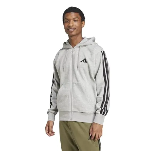 adidas Sportswear Sweatshirt M 3S FL FZ HD - Sportliches Sweatshirt in Medium Grey Heather/Black, aus weichem Baumwollmix, ideal für Freizeit und Training, mit praktischem Reißverschluss und REGULAR Passform.
