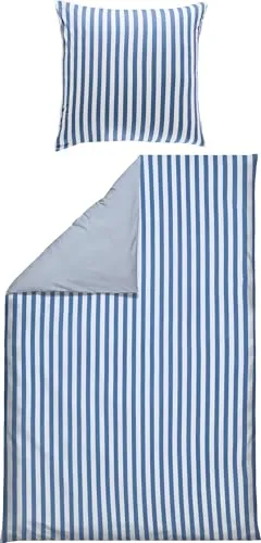 Erwin Müller Wende-Bettwäsche, Bettbezug, Kissenbezug Single-Jersey Streifen blau-weiß Größe 80x80 cm / 135x200 cm - temperaturausgleichend, formstabil, pflegeleicht, mit Reißverschluss