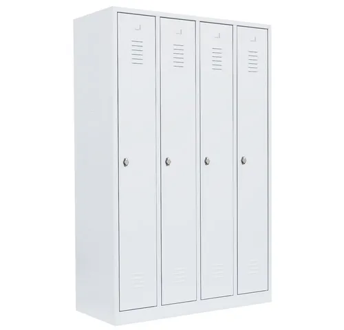 Lüllmann 4er Spind Garderobenschrank - Drohnen, robuster 4-Abteil-Spind mit pflegeleichter Stahlkonstruktion, ideal für Umkleideräume und Sozialräume, komplett verschweißt - keine Montage erforderlich.